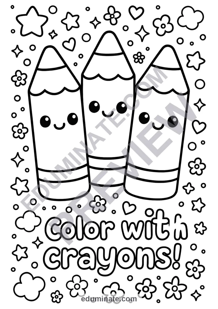 School Supplies Coloring Sheets, 50 Easy Art Pages