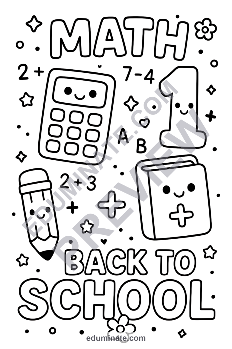 Back to School Math Coloring Pages – Fun Elementary School Math Sheets Pack sample page 5