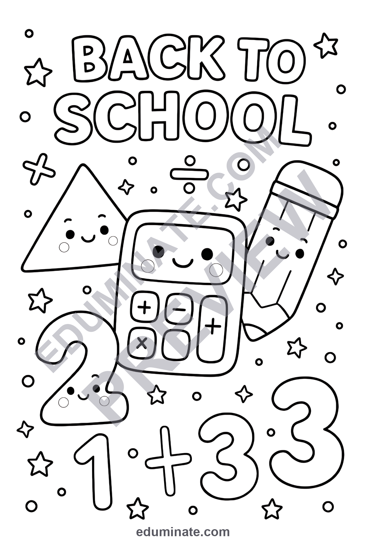 Preview sheet 5 of Math Back to School Coloring Pages | Cute Addition Practice Activity Pack