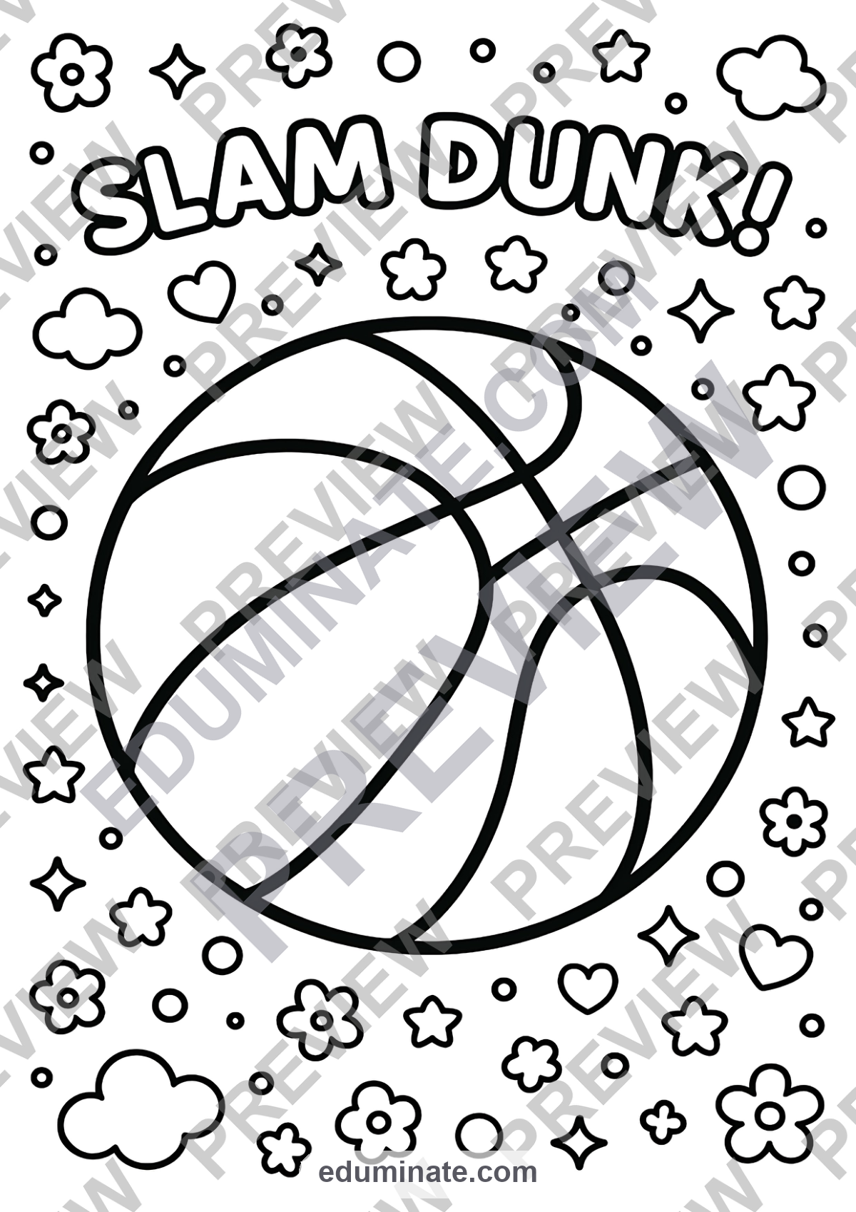 Preview sheet 5 of Basketball Coloring Pages | Slam Dunk Sports Day Activities Printable Sheets