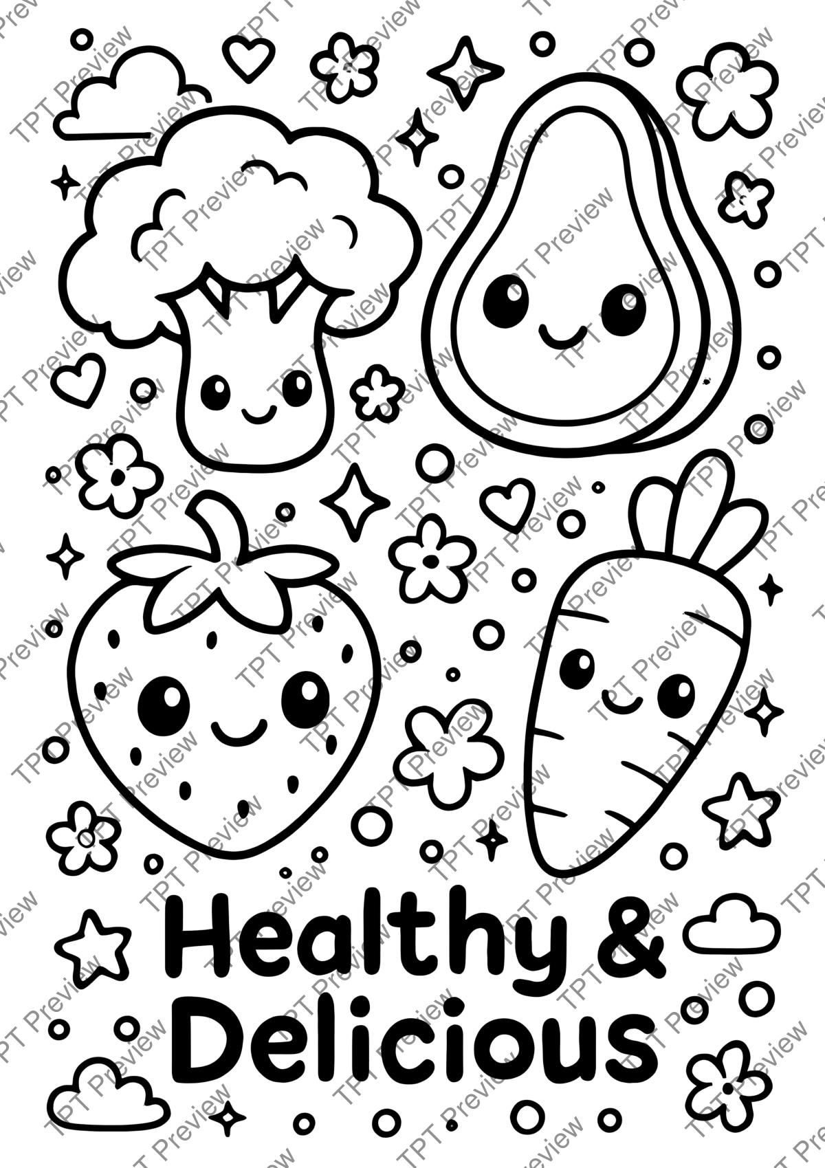 Preview sheet 5 of Healthy Food Coloring Pages – 100 Printable Fruit and Vegetable Activity Sheets