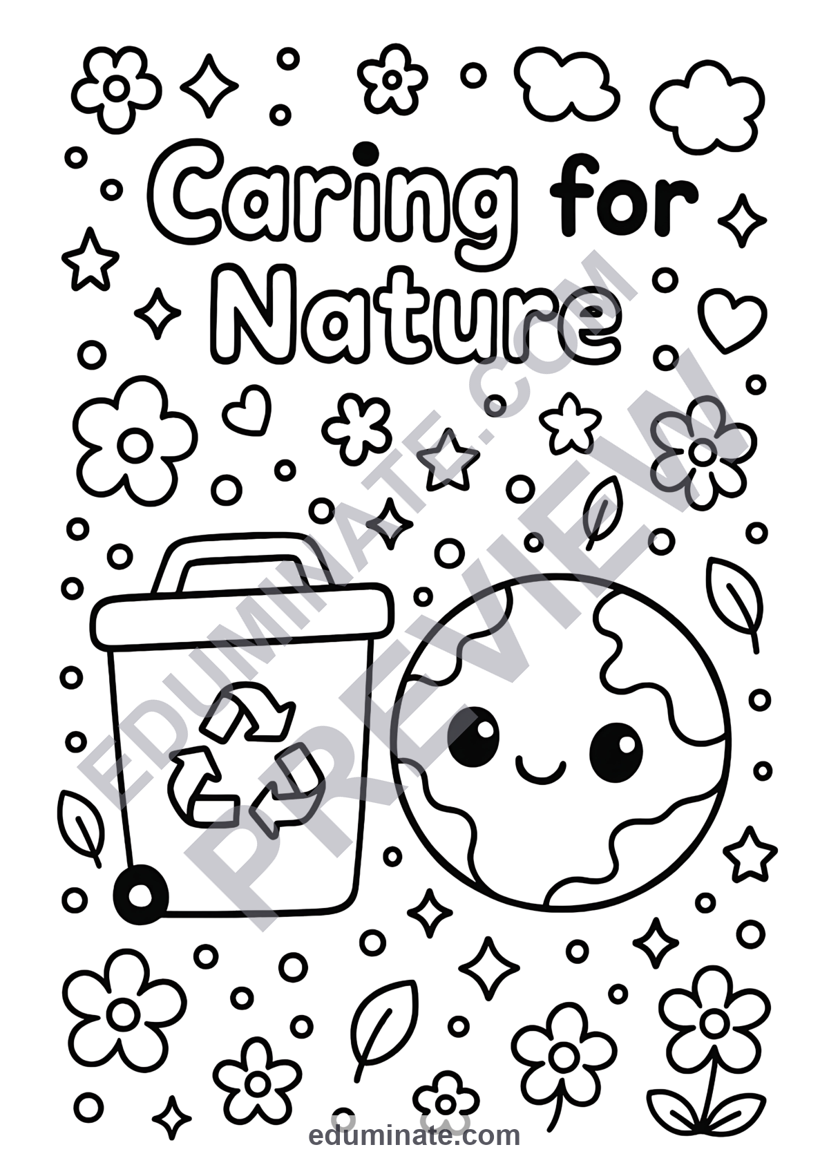Preview sheet 5 of Caring for Nature Coloring Pages Earth Day Recycling Coloring Sheets 50 Pages