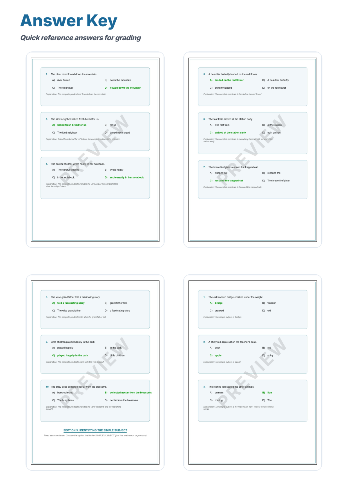 Preview sheet 6 of Subject and Predicate Worksheets | Complete Simple Compound Grammar Practice