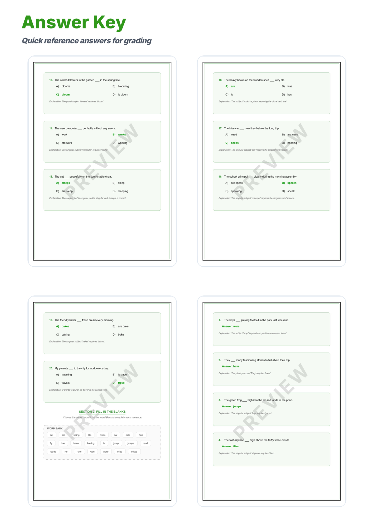 Preview sheet 6 of Subject-Verb Agreement Worksheet | Grammar Practice | Answer Key and Lesson Plan