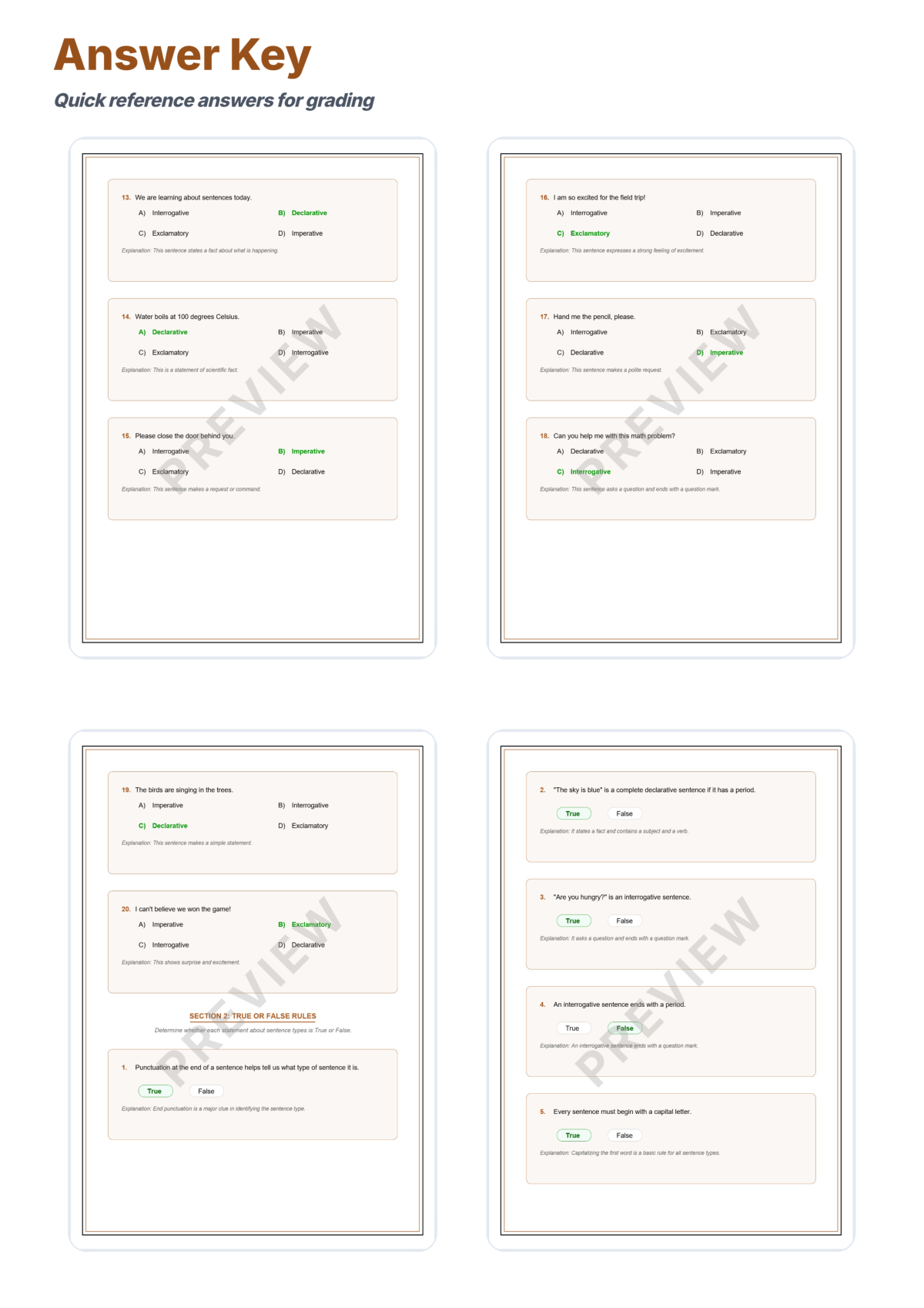 Preview sheet 6 of Four Types of Sentences Worksheets | Sentence Types Practice | Grammar Activity