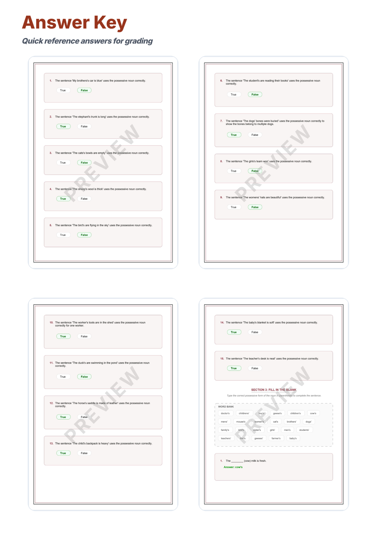 Preview sheet 6 of Possessive Nouns Worksheet Packet With Singular and Plural Apostrophe Work