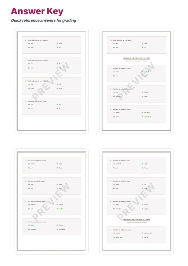 Prefixes and Suffixes Practice Worksheet Packet With Affix Meaning Exercises sample page 6