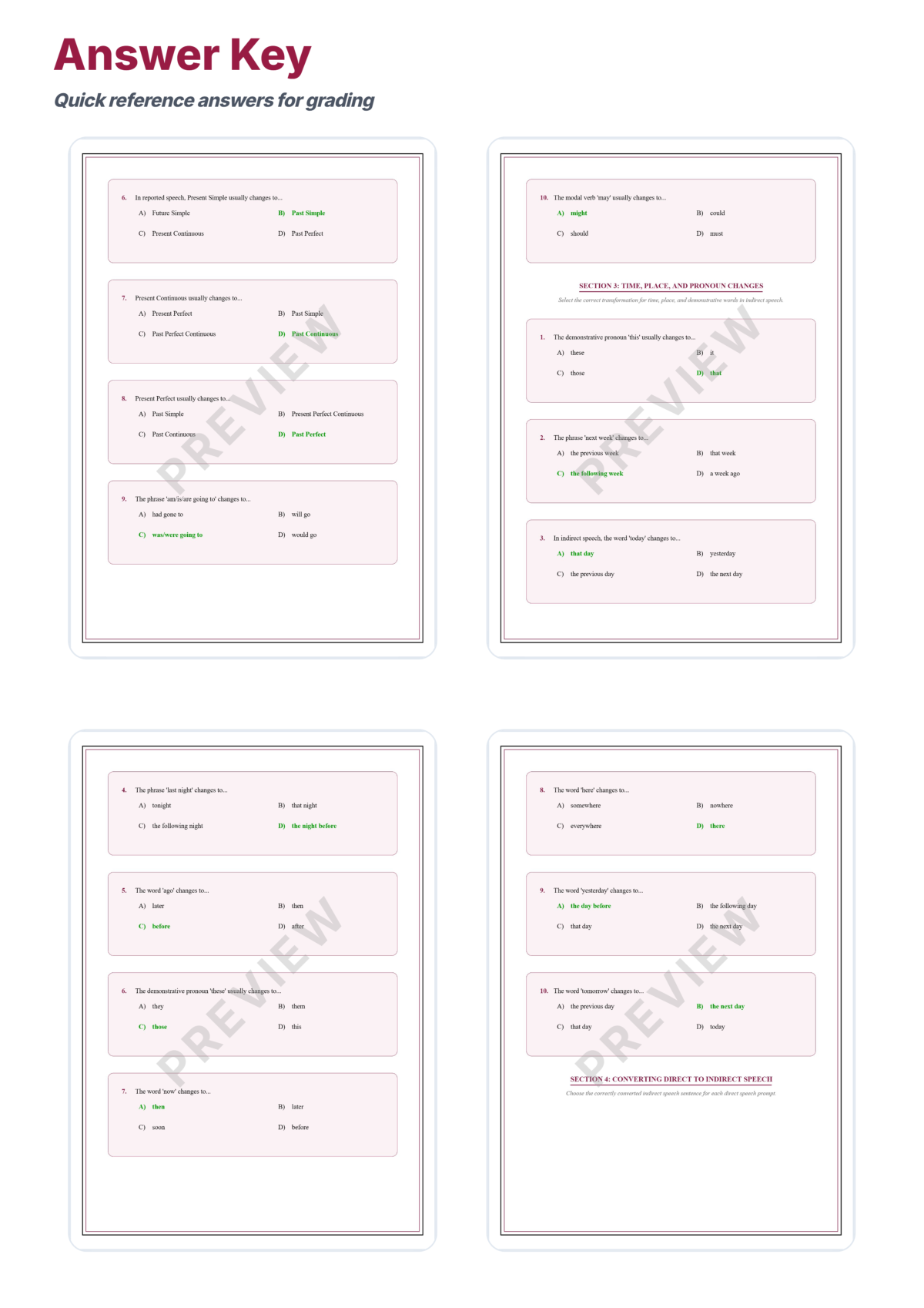Preview sheet 6 of Direct and Indirect Speech Worksheets – Reported Speech & Dialogue Practice