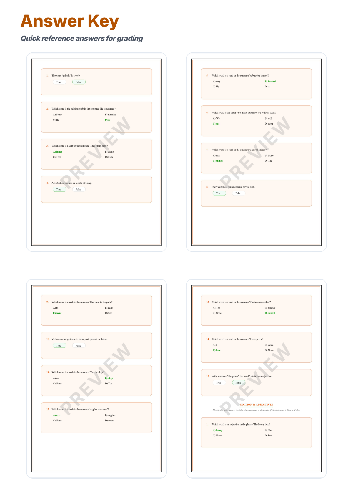 Preview sheet 6 of Parts of Speech Worksheets – Nouns Verbs Adjectives & Adverbs Practice Set