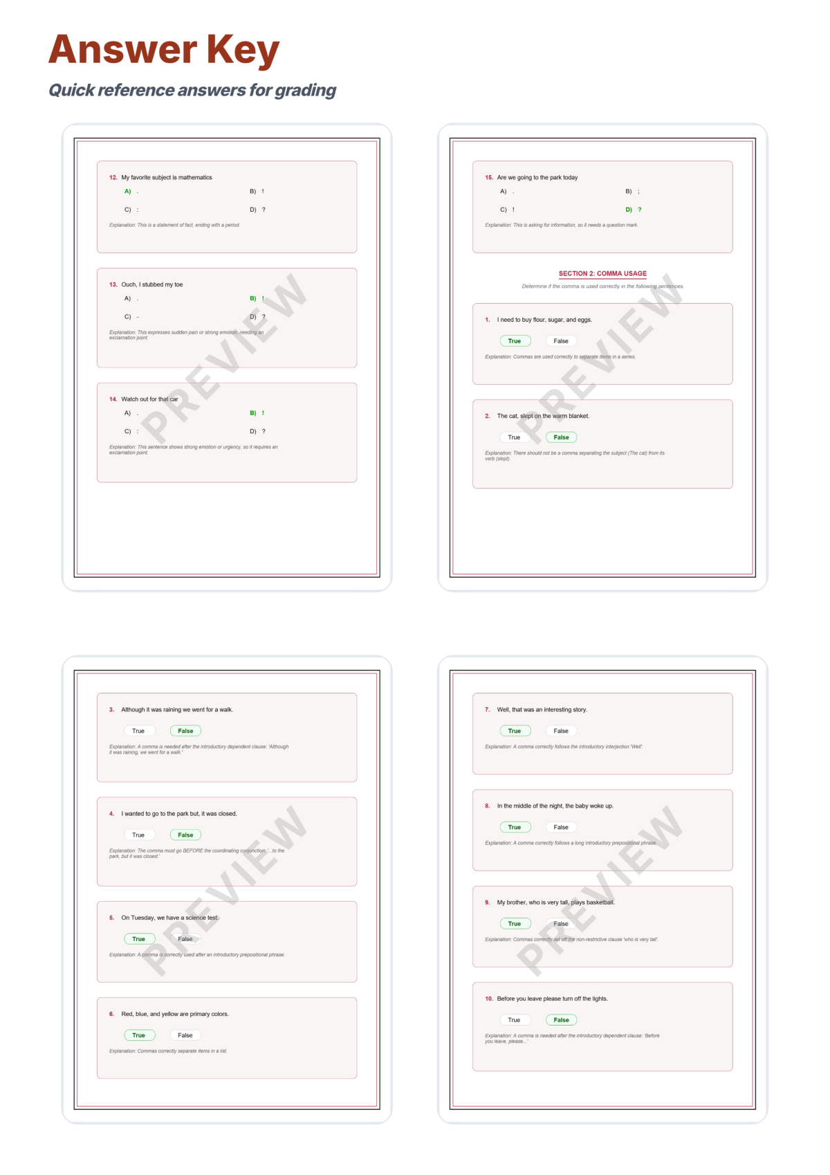 Preview sheet 6 of Punctuation Rules Worksheets – End Marks Commas Colons & Semicolons Packet