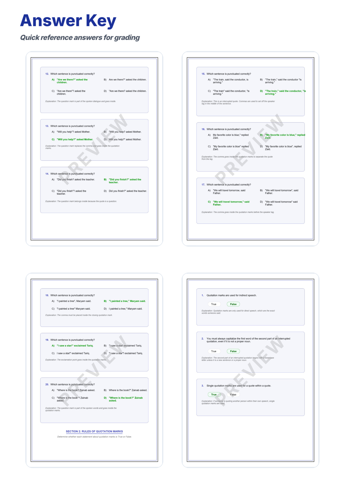Preview sheet 6 of Quotation Marks Practice Worksheets – Dialogue Punctuation & Short Titles