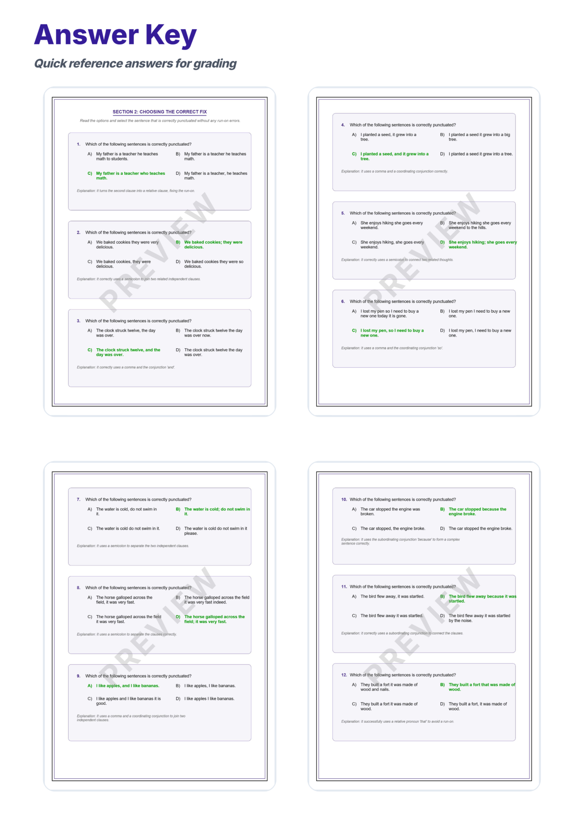 Preview sheet 6 of Run-On Sentences Worksheets – Comma Splices and Fused Sentence Practice Set
