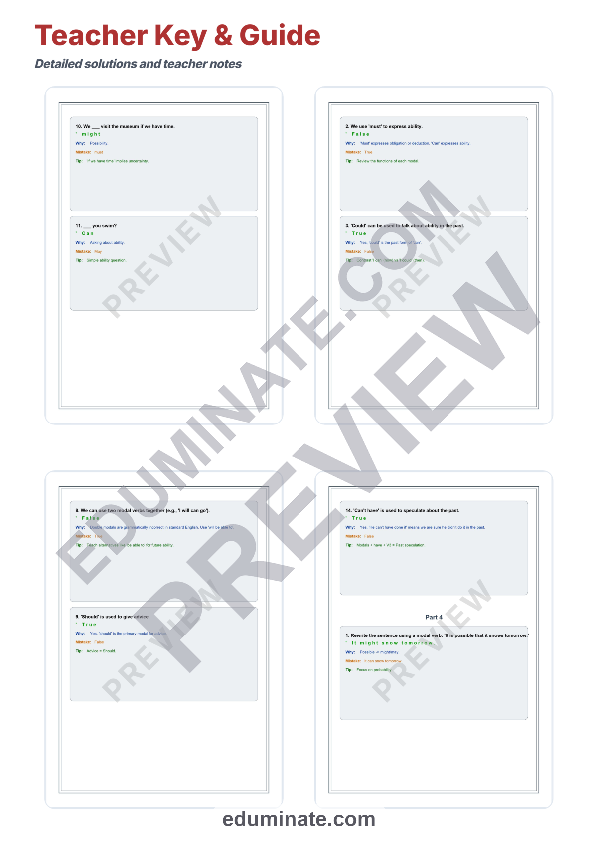 Preview sheet 6 of Modal Verbs Worksheet | English Grammar Practice | Answer Key and Lesson Plan
