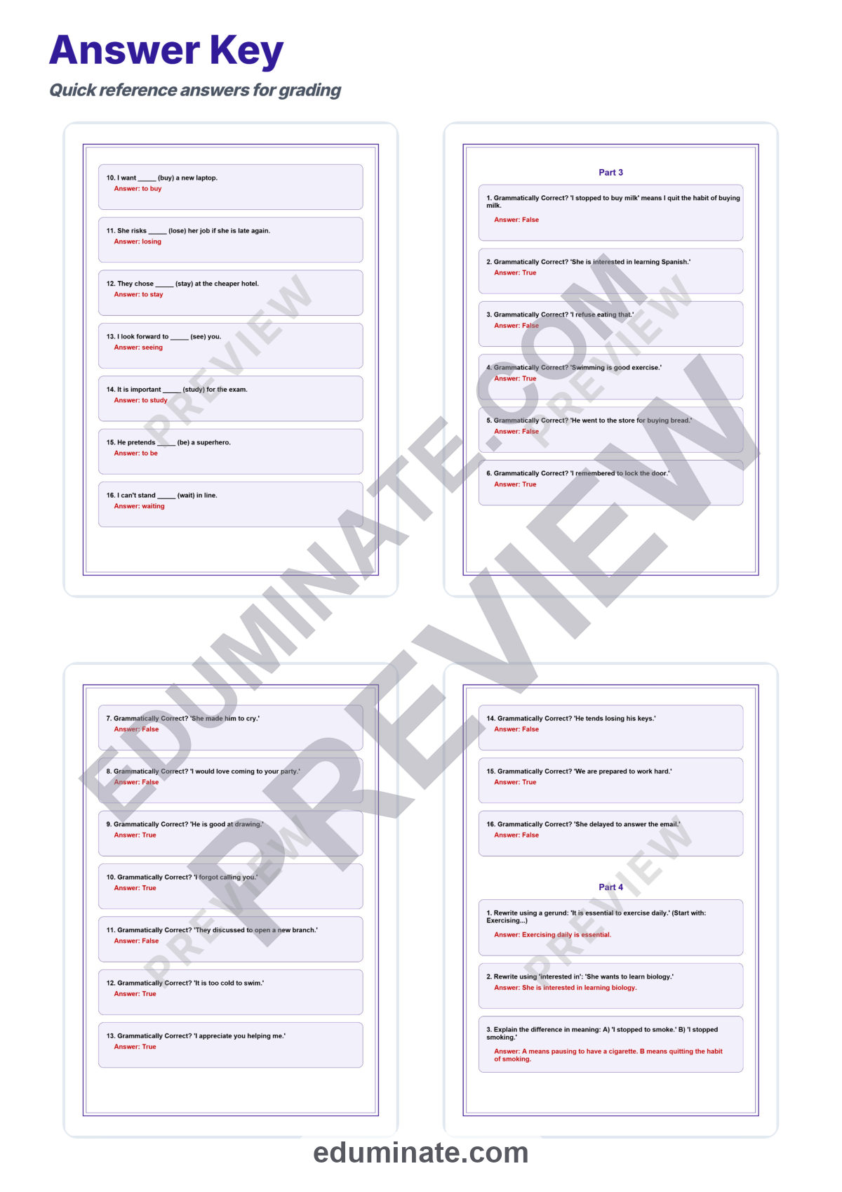 Preview sheet 6 of Gerunds and Infinitives Worksheet | Verb Pattern Practice | Grammar Activity Set