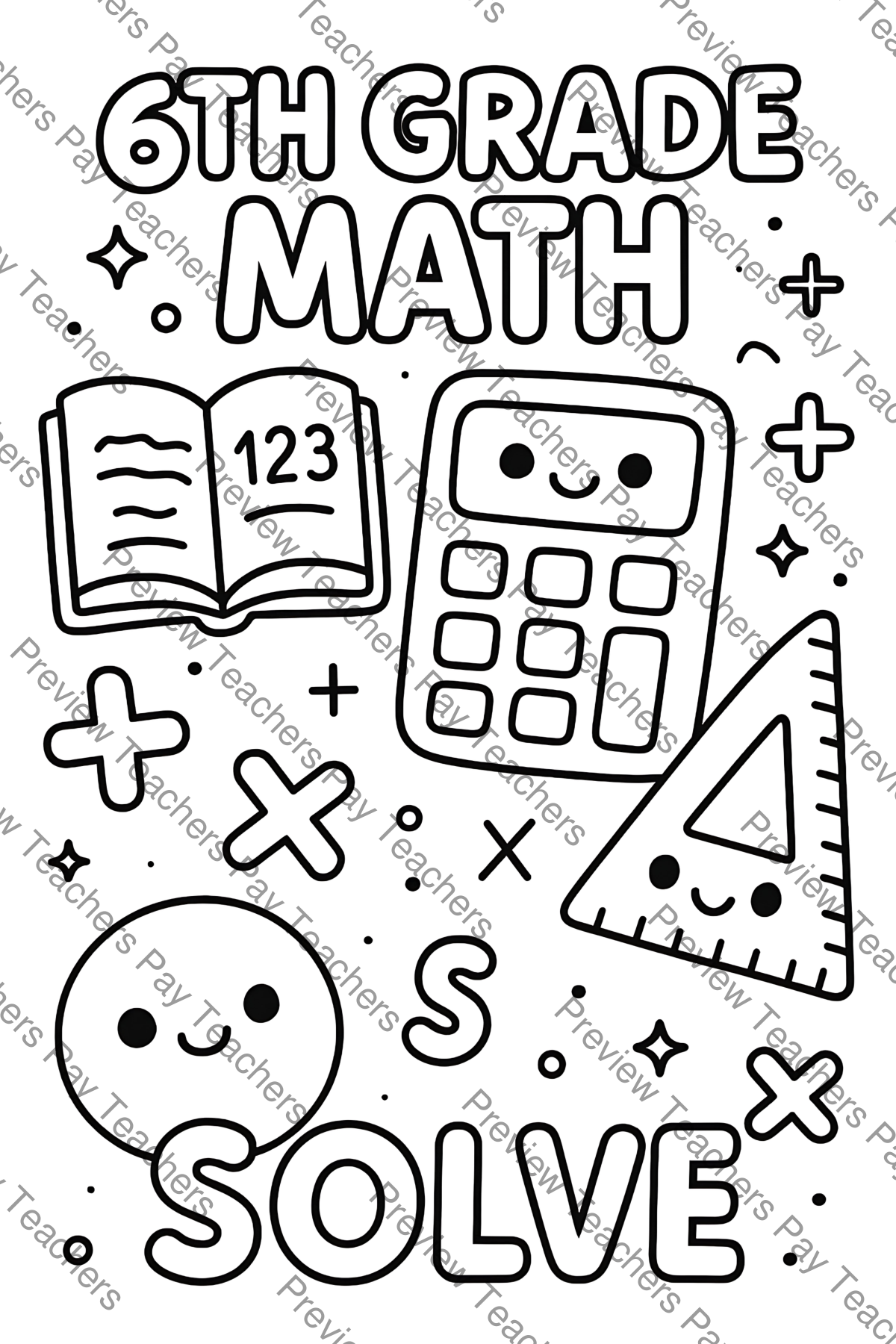 Preview sheet 6 of 6th Grade Math Coloring Pages | Math Doodle Sheets | Calculator Ruler Designs