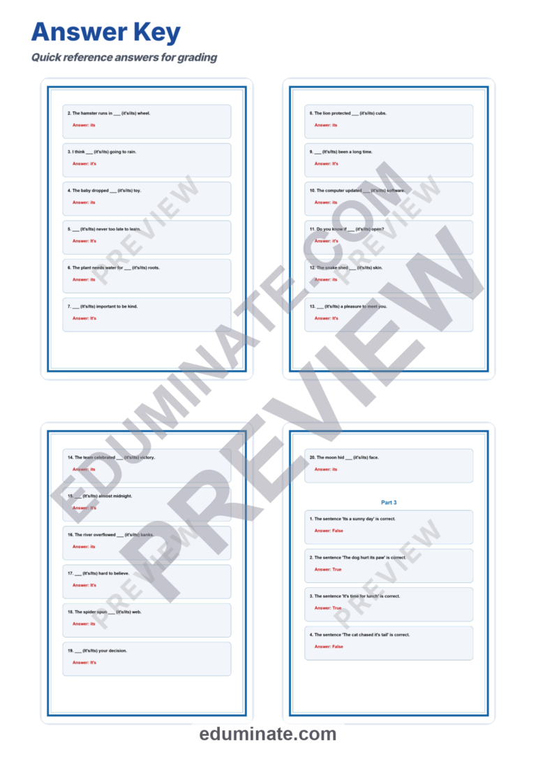 Its Vs It’s Grammar Worksheet | Contractions and Possessives | Practice Pages sample page 6