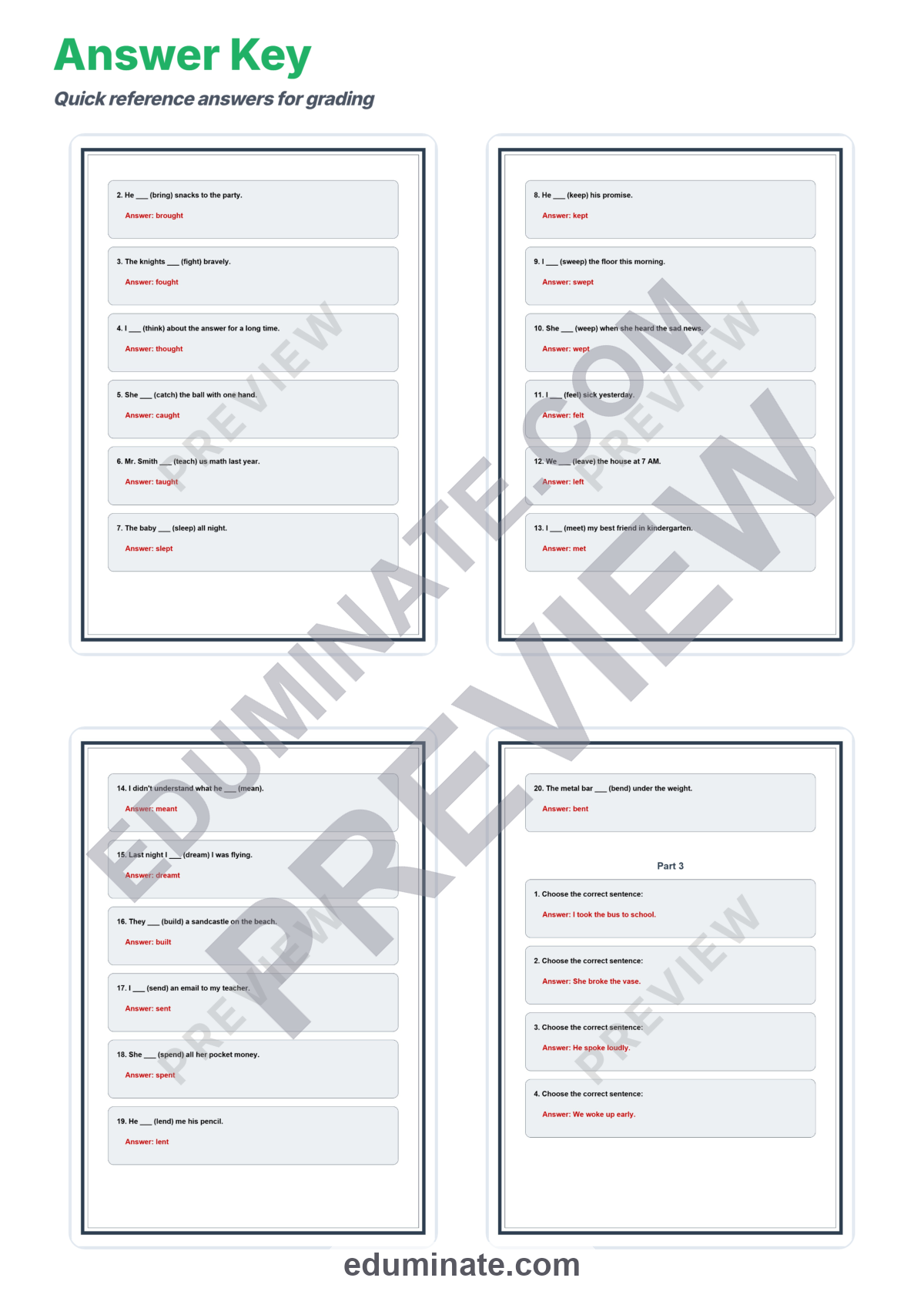 Preview sheet 6 of Past Simple Irregular Verbs Worksheets | Fill In Activity | Grammar Practice Set