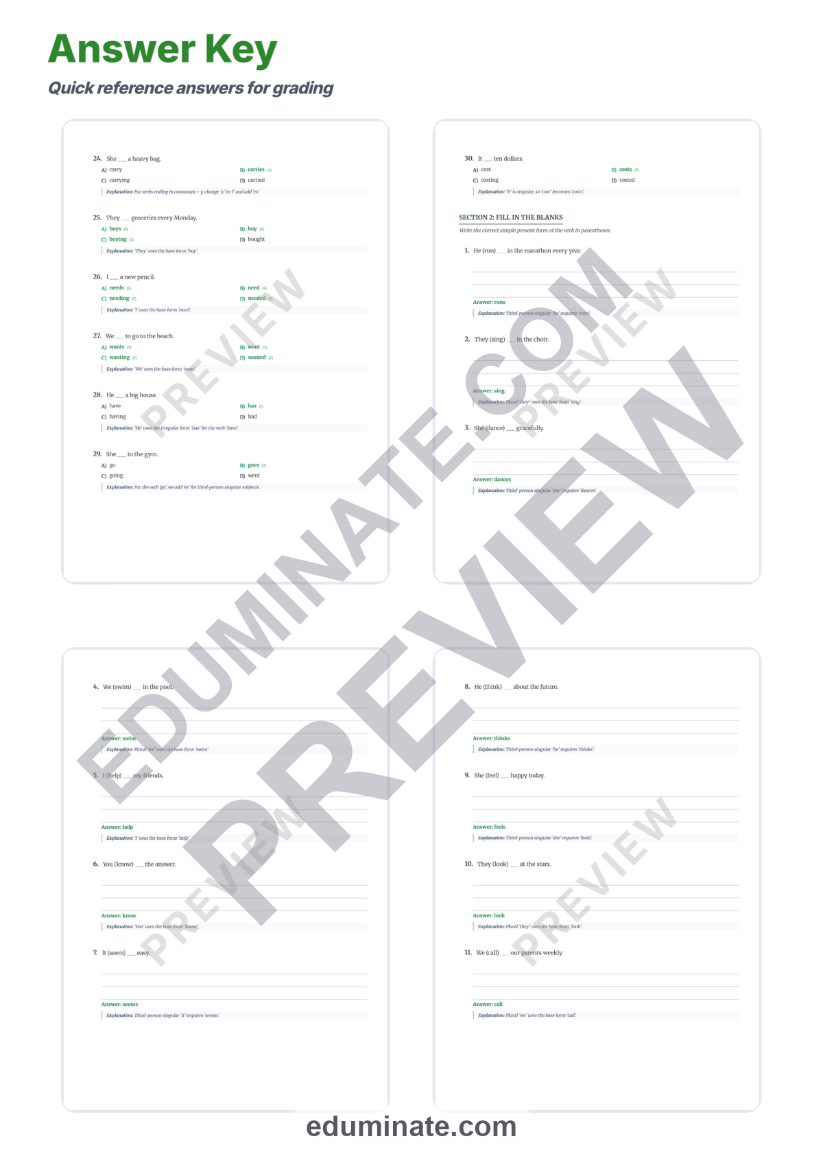 Preview sheet 6 of Simple Present Tense Worksheets | Grammar Practice | Answer Key and Lesson Plan