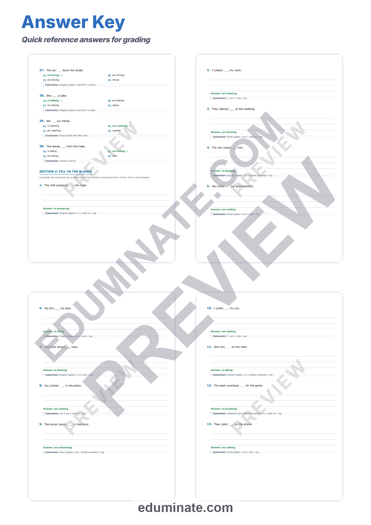Preview sheet 6 of Present Continuous Tense Practice | Grammar Worksheets | Verb Tense Activities