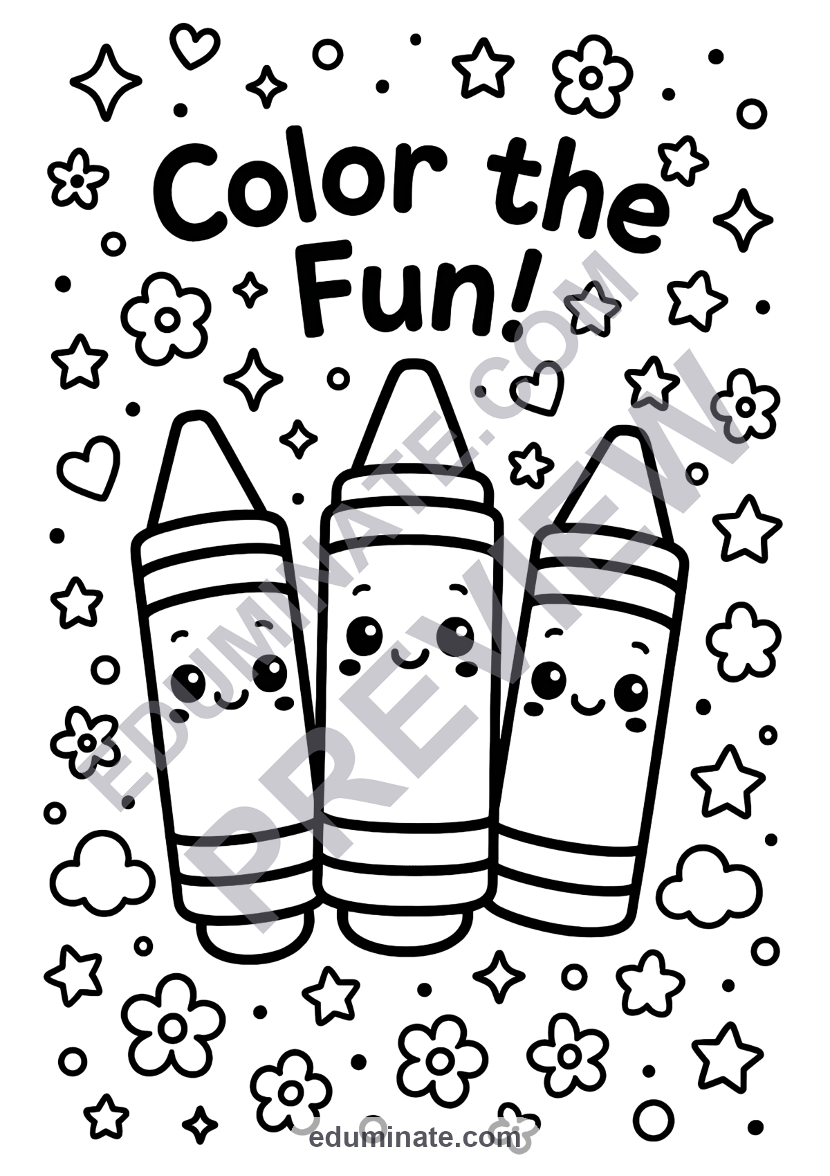 Preview sheet 6 of Crayons Coloring Pages | Cute Coloring Sheets for Fine Motor Art Activities