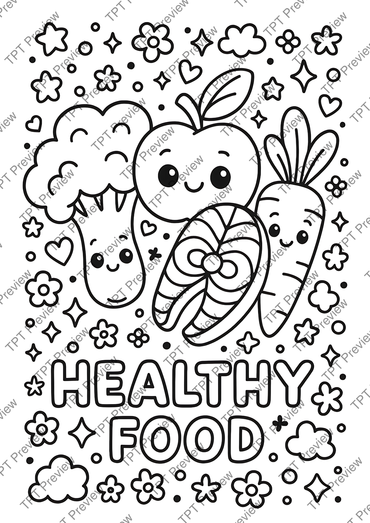 Preview sheet 6 of Healthy Food Coloring Pages – 100 Printable Fruit and Vegetable Activity Sheets