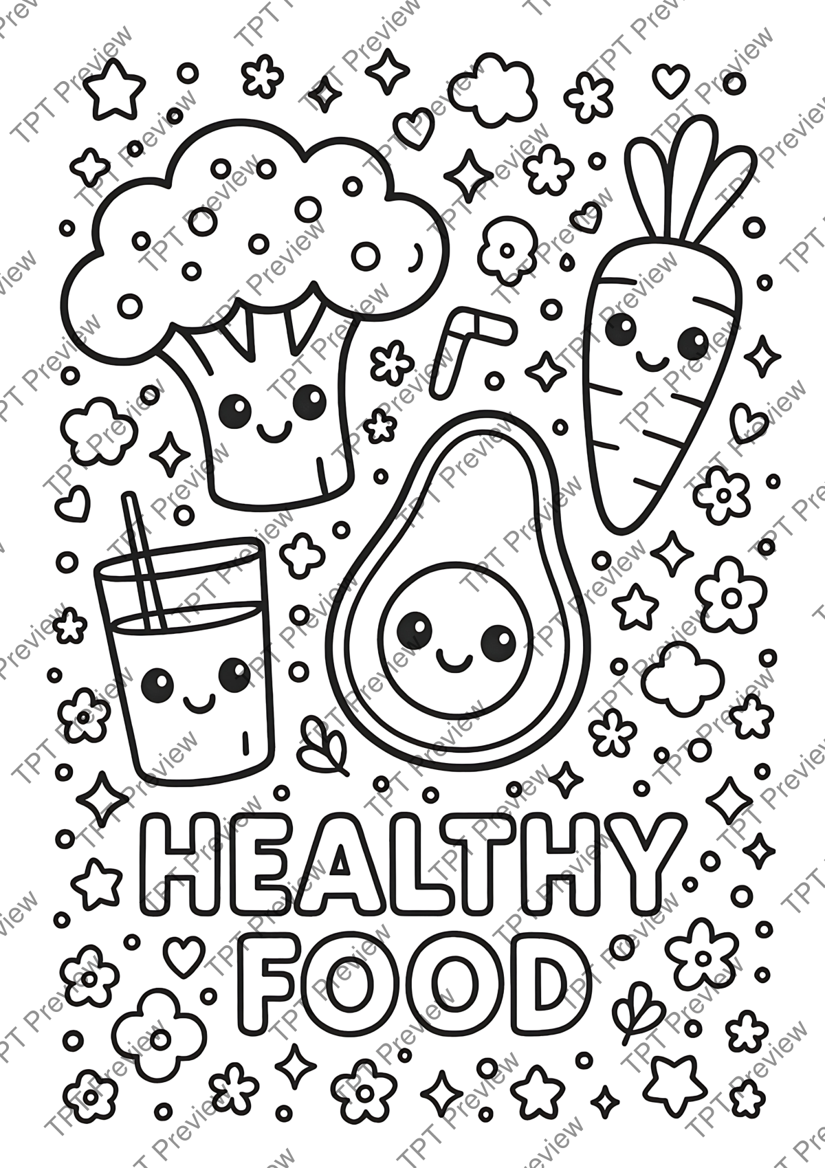 Preview sheet 6 of Fruits and Vegetables Coloring Pages – Kawaii Food Coloring Sheets, 60 Pages