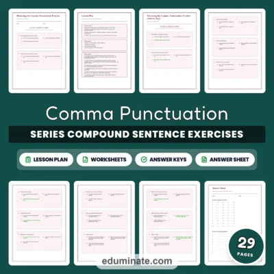 Comma Usage Worksheet Packet - Series Introductory Clauses and Dates Rules — resource cover