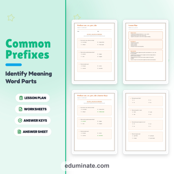 Prefixes Un Re Pre Dis Worksheet Packet - Word Study & Root Word Practice — resource cover