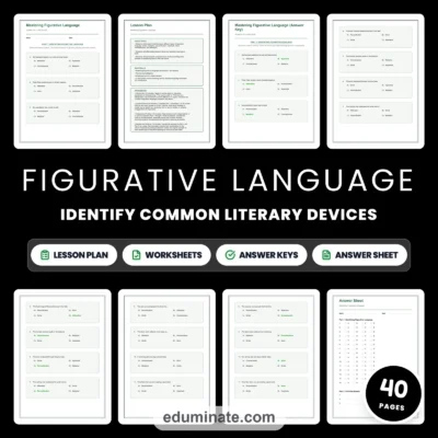 Figurative Language Worksheets - Simile Metaphor Personification & Idioms — resource cover