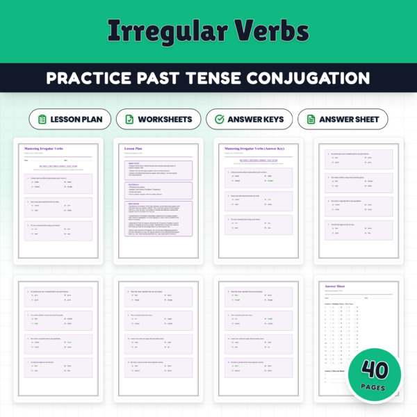 Irregular Verbs Practice Worksheets - Past Tense & Past Participle Grammar — resource cover