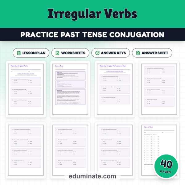 Irregular Verbs Practice Worksheets - Past Tense & Past Participle Grammar — resource cover