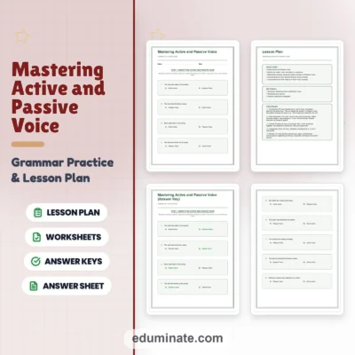 Active and Passive Voice Worksheets | Grammar Practice, Answer Key, Lesson Plan — resource cover