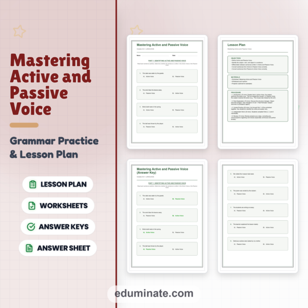 Active and Passive Voice Worksheets | Grammar Practice, Answer Key, Lesson Plan — resource cover