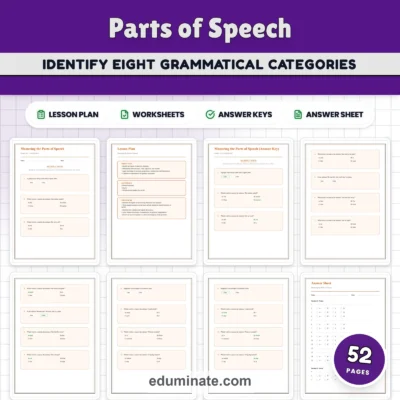 Parts of Speech Worksheets - Nouns Verbs Adjectives & Adverbs Practice Set — resource cover
