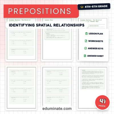Prepositions and Prepositional Phrases Worksheets - Time Place & Direction — resource cover
