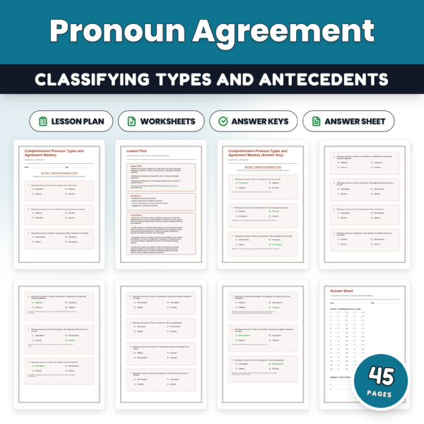 Pronoun Types Worksheet Packet - Subject Object Reflexive & Relative Forms — resource cover