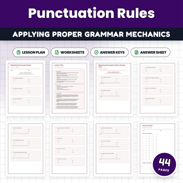 Punctuation Rules Worksheets - End Marks Commas Colons & Semicolons Packet — resource cover