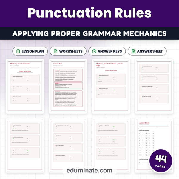 Punctuation Rules Worksheets - End Marks Commas Colons & Semicolons Packet — resource cover