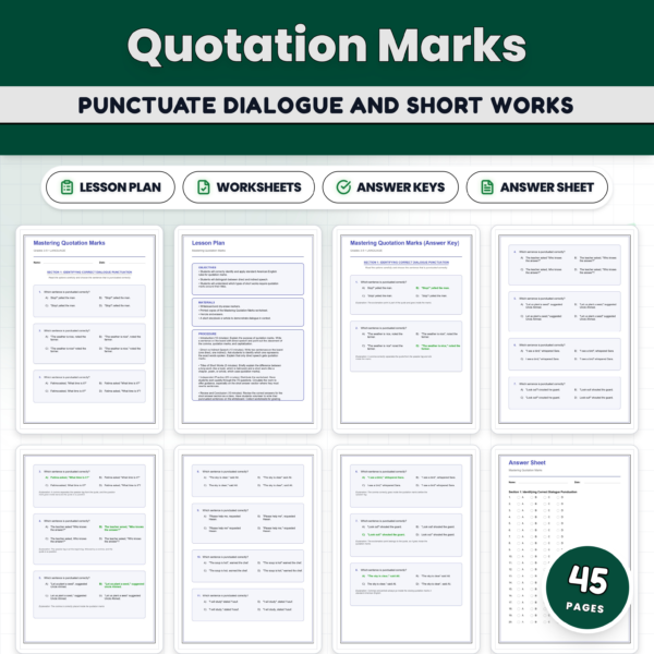 Quotation Marks Practice Worksheets - Dialogue Punctuation & Short Titles — resource cover