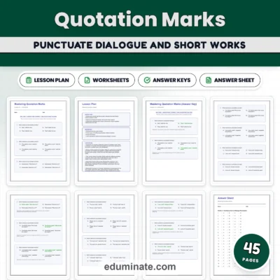 Quotation Marks Practice Worksheets - Dialogue Punctuation & Short Titles — resource cover