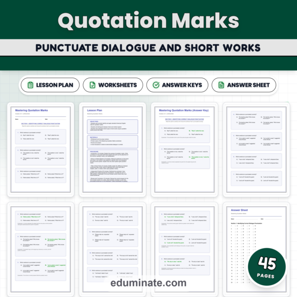 Quotation Marks Practice Worksheets - Dialogue Punctuation & Short Titles — resource cover