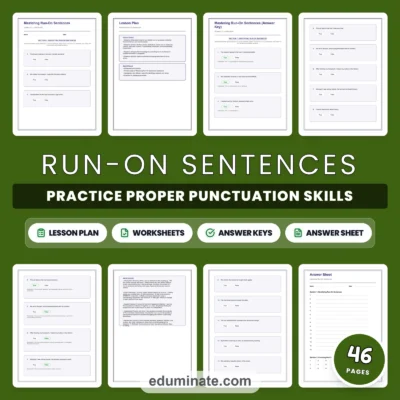 Run-On Sentences Worksheets - Comma Splices and Fused Sentence Practice Set — resource cover