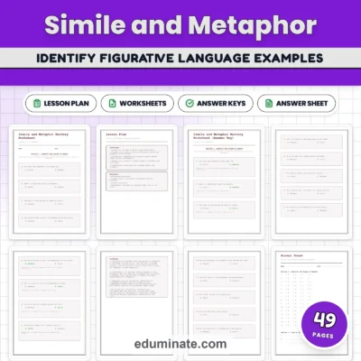 Simile and Metaphor Worksheets | Figurative Language Practice with Answer Key — resource cover