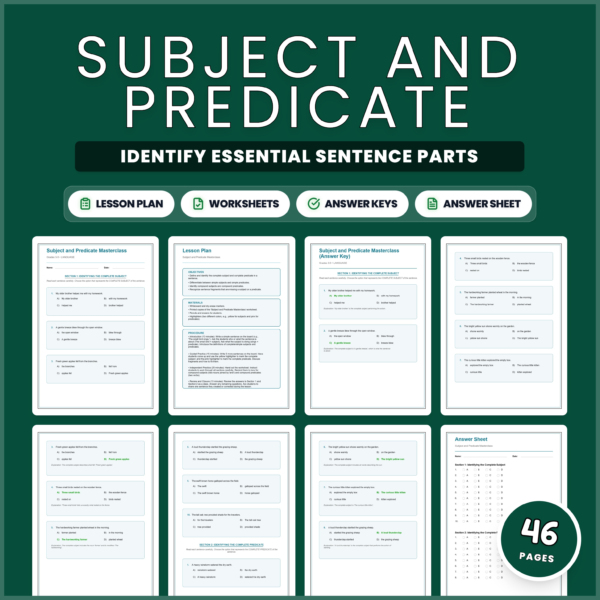 Subject and Predicate Worksheets | Complete Simple Compound Grammar Practice — resource cover