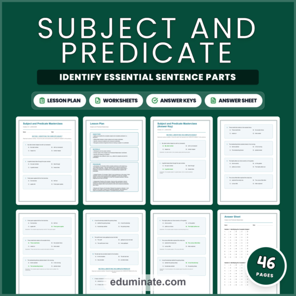 Subject and Predicate Worksheets | Complete Simple Compound Grammar Practice — resource cover