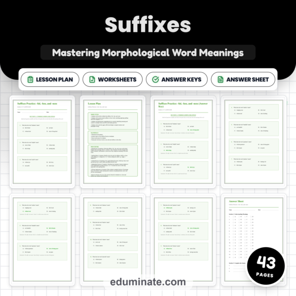 Suffixes -ful -less -ness Worksheets, Word Meaning Practice with Answer Key — resource cover