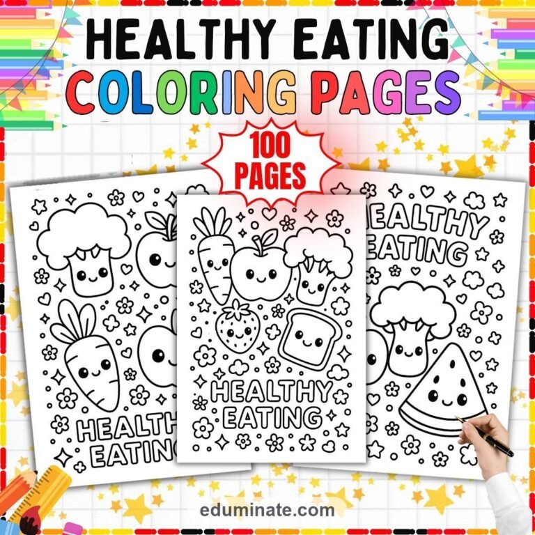 Healthy Eating Coloring Pages Bundle | Fruits, Vegetables, Nutrition and Water cover 6