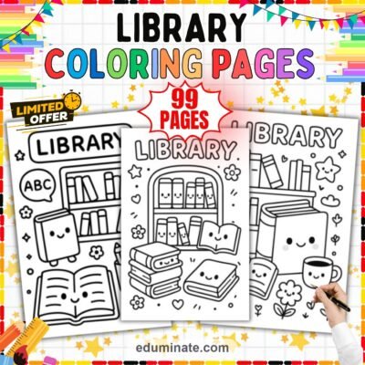 Library Coloring Pages Reading and Books Art Activity Sheets Pack for Kids — resource cover