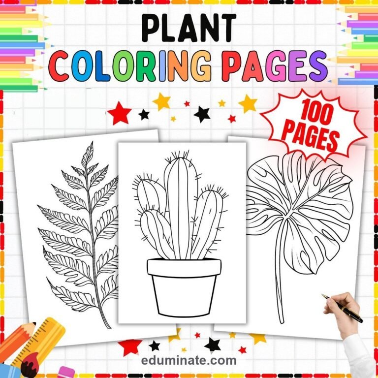 Plant Coloring Pages Printable Bundle | Houseplants, Botany and Plant Life Cycle cover 3