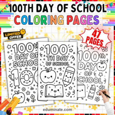 100th Day of School Coloring Pages | Milestone Sheets | Kids Activity Pages — resource cover
